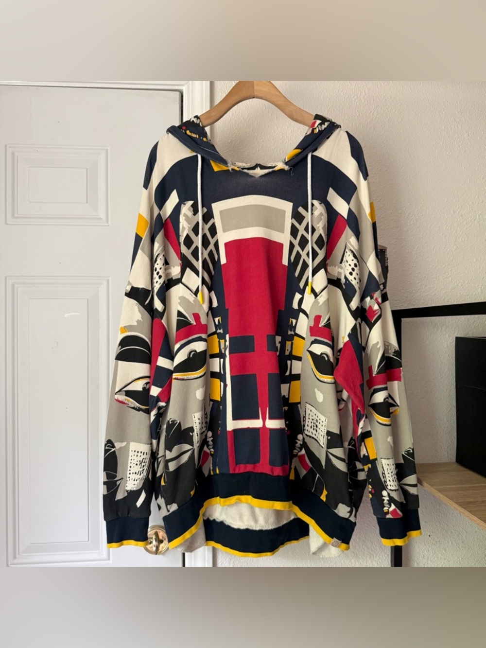 AGTAWH multicolor abstract print cotton terry knit oversized hoodie sweater